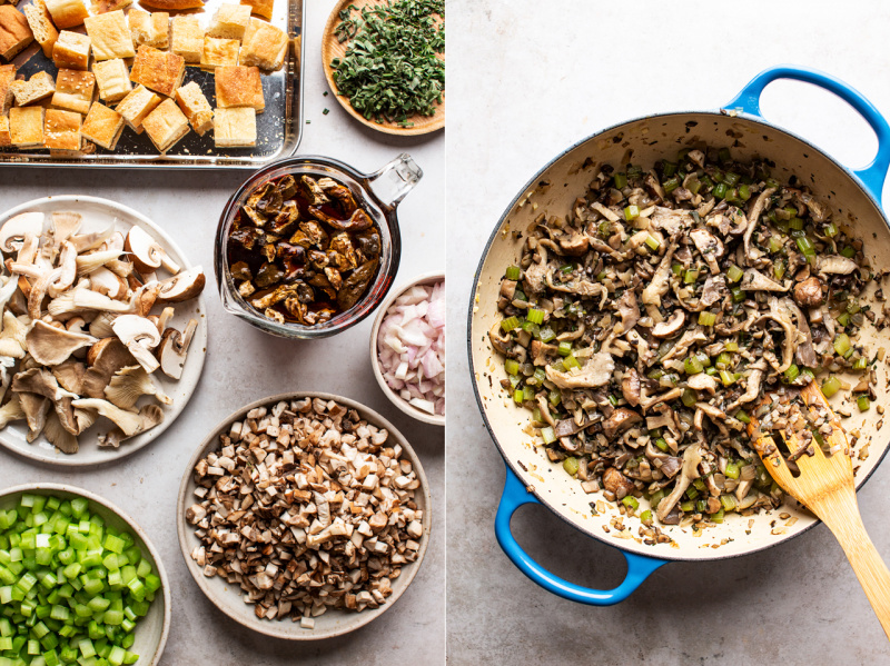 vegan mushroom stuffing prep