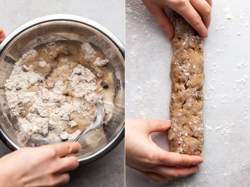 christmas vegan biscotti forming log