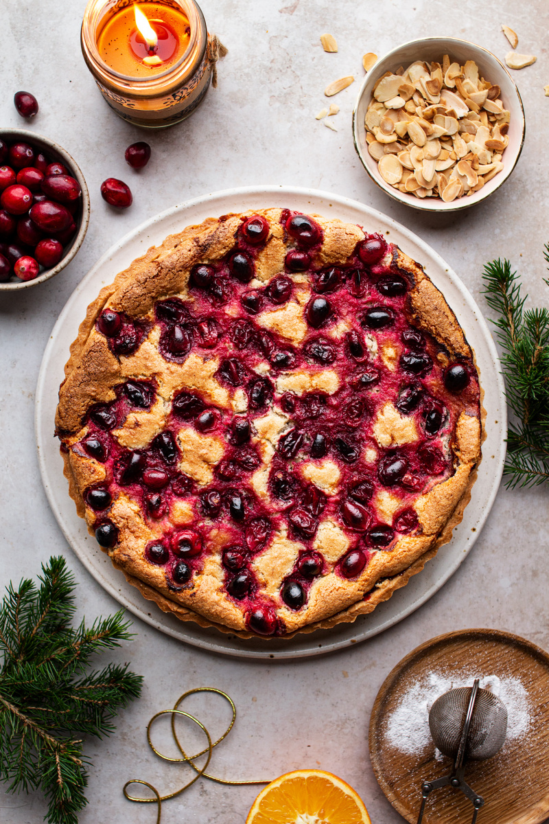 cranberry vegan frangipane tart