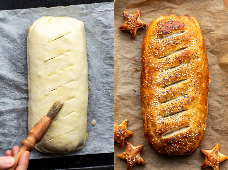 giant vegan sausage roll pastry