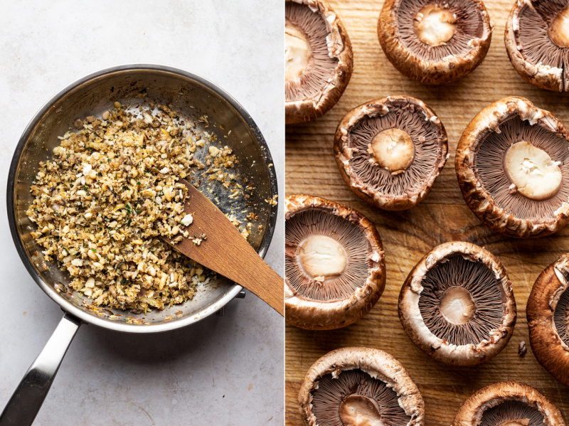 vegan stuffed mushrooms making