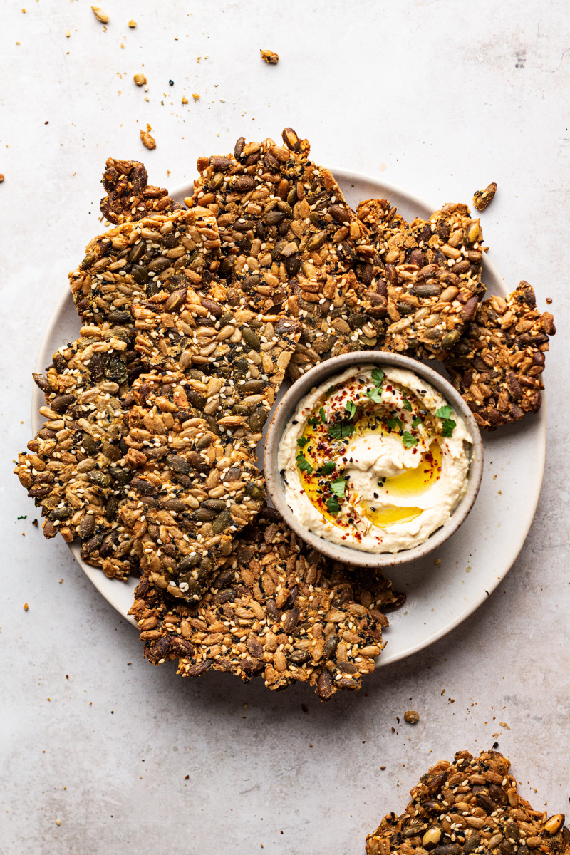 vegan multiseed crackers hummus