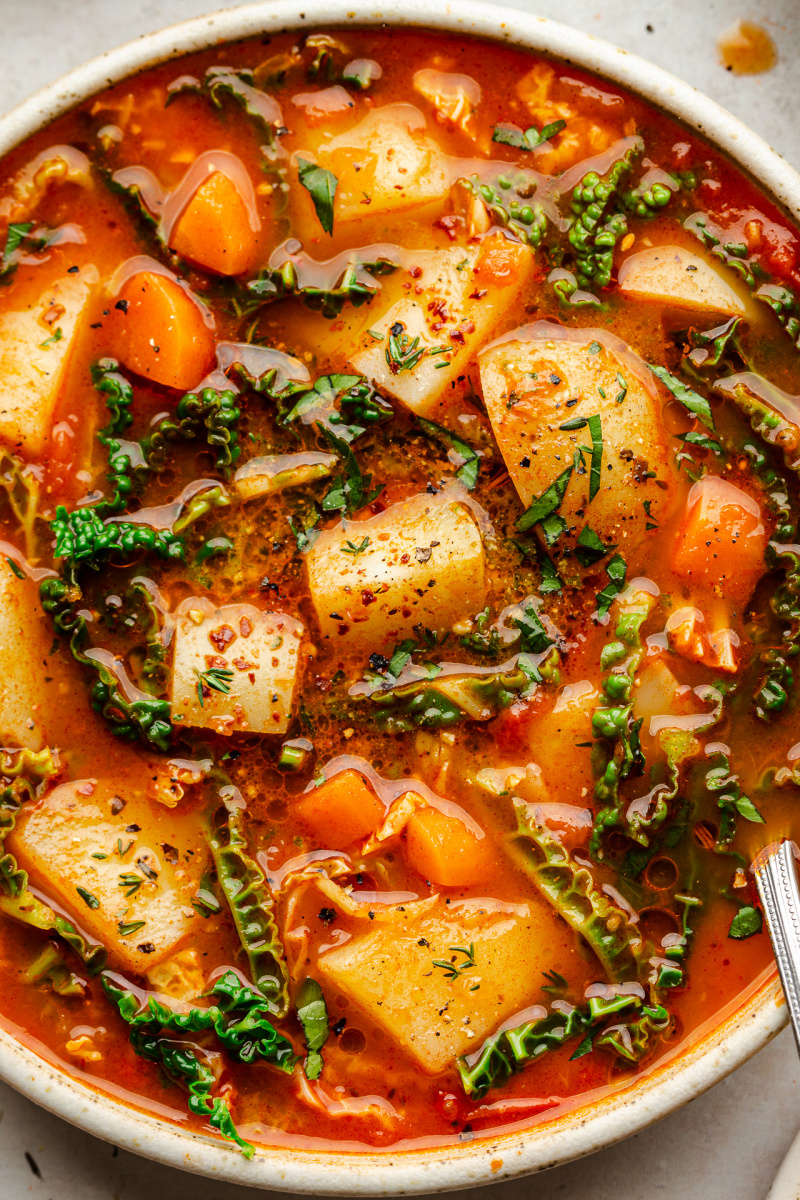 vegan vegetable soup close up