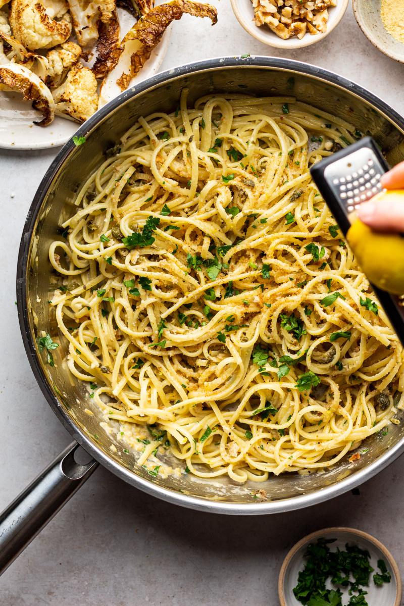 roasted leek cauliflower pasta lemon zest