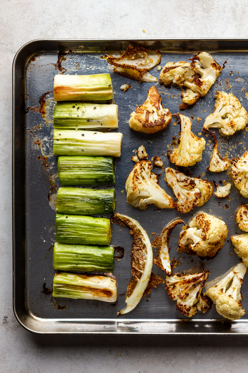 roasted leek cauliflower vegetables