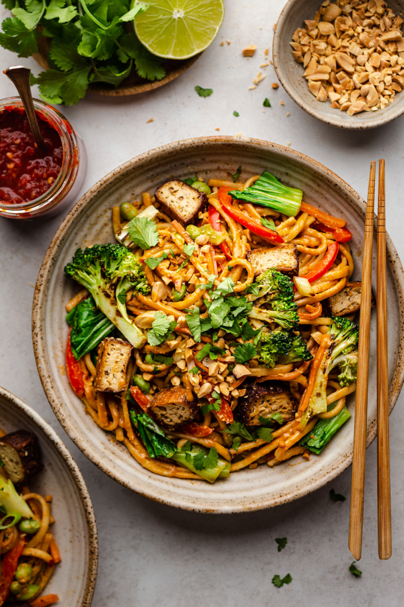 vegan satay noodles bowl
