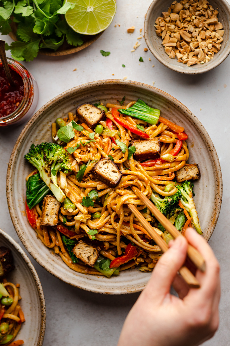 vegan satay noodles bowl chopsticks