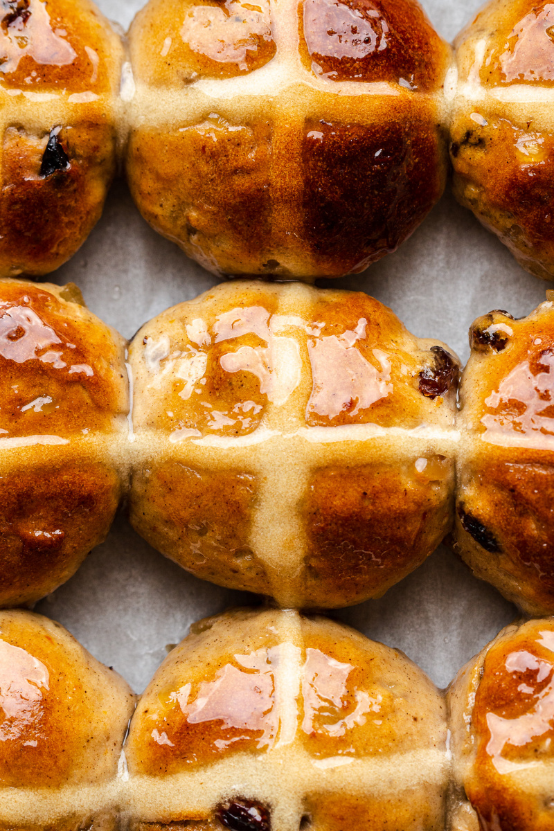 vegan hot X buns close up