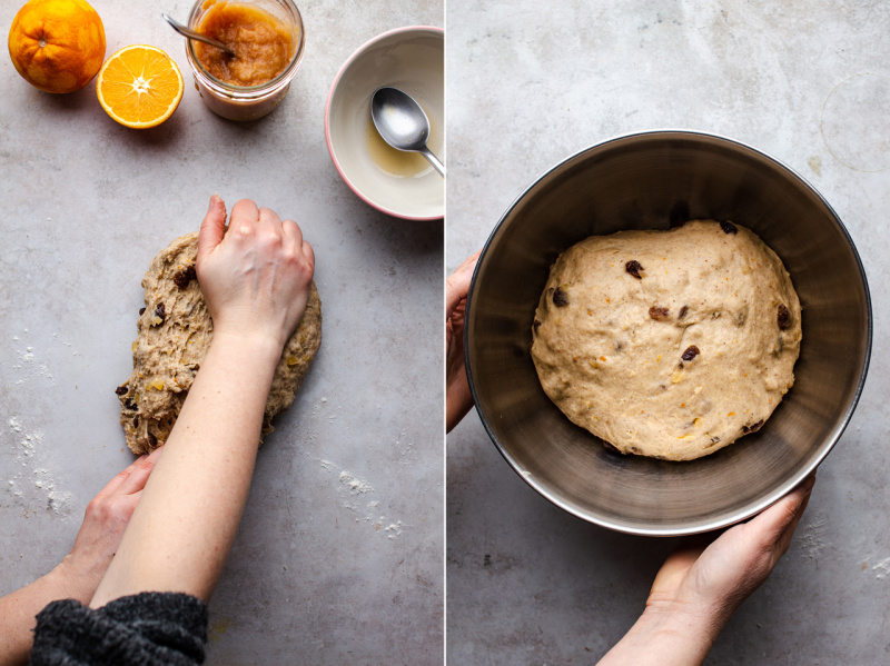 vegan hot X buns kneading