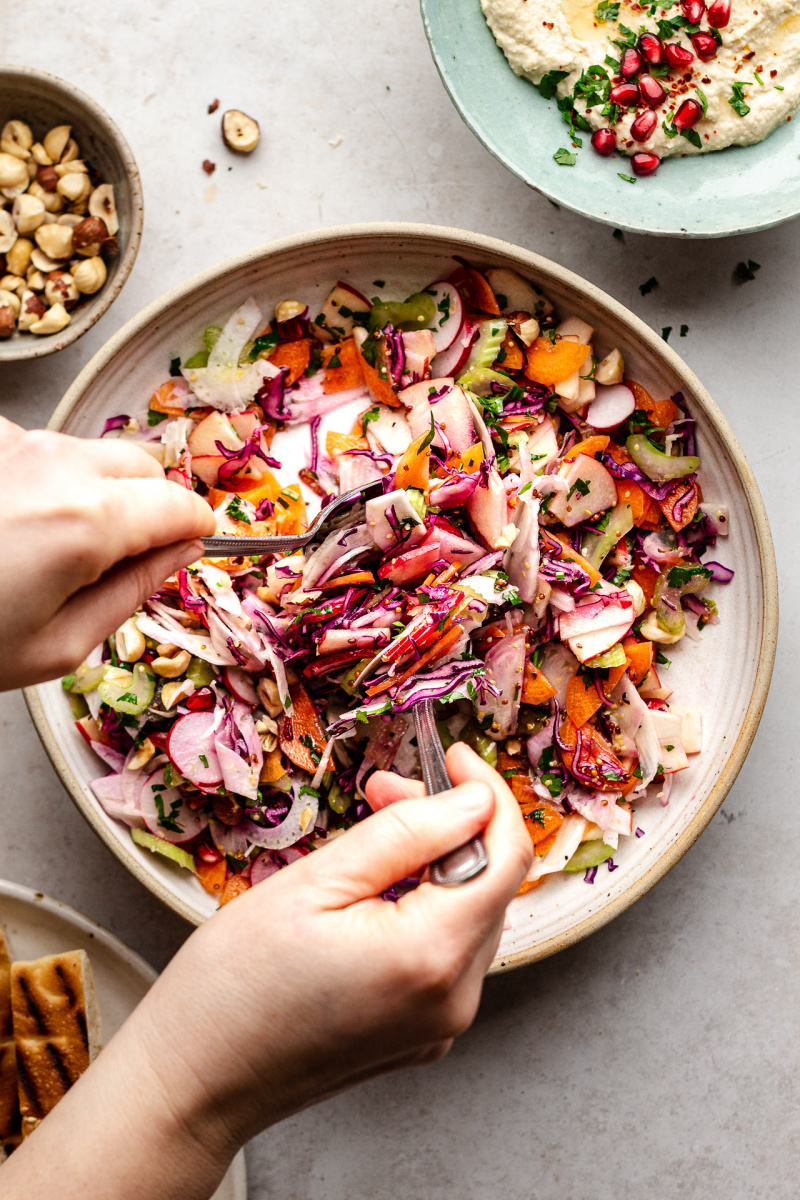 vegan slaw large bowl mixing