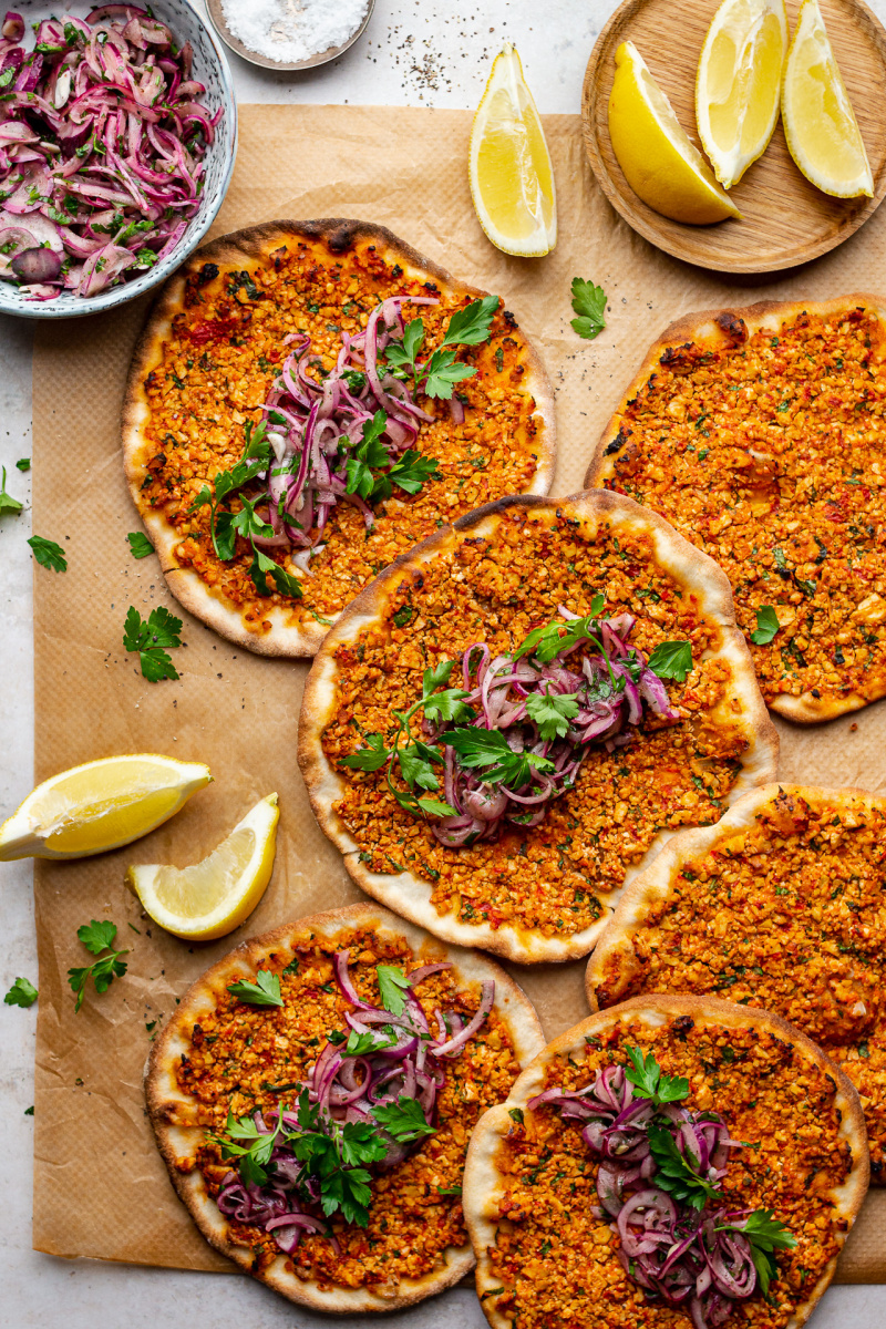 vegan turkish pizza lahmacun top down