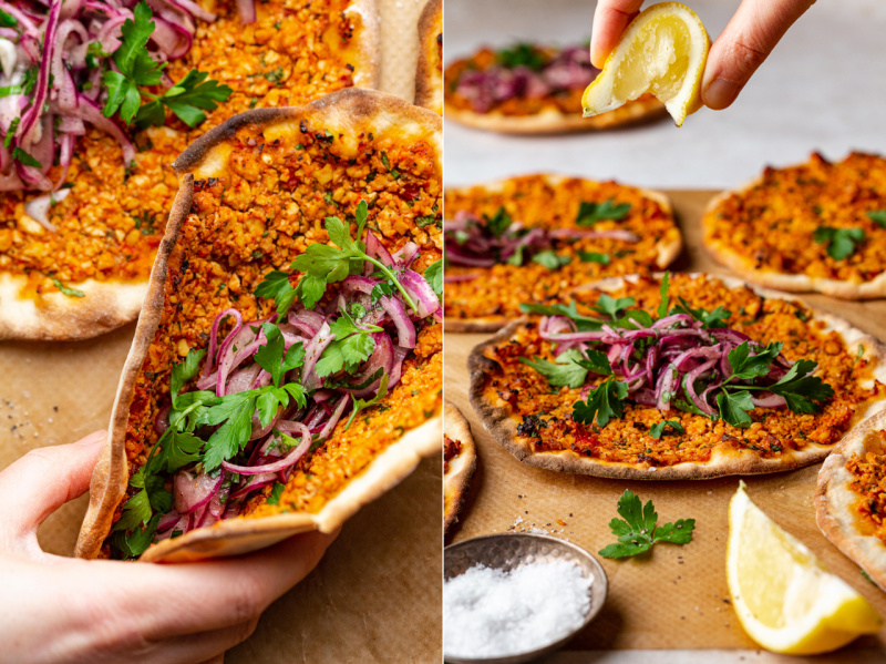 vegan turkish pizza serving