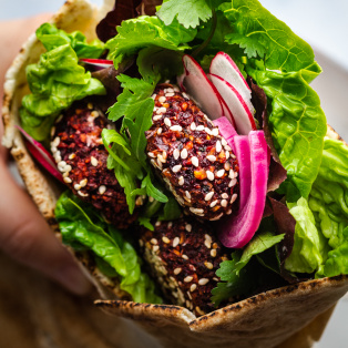 baked beet falafels wrap