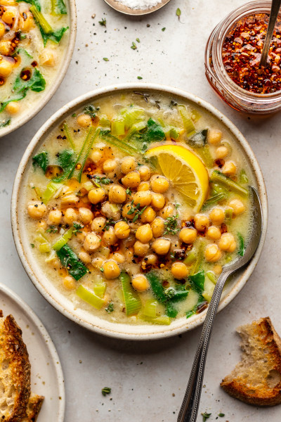 greek inspired chickpea stew bowl