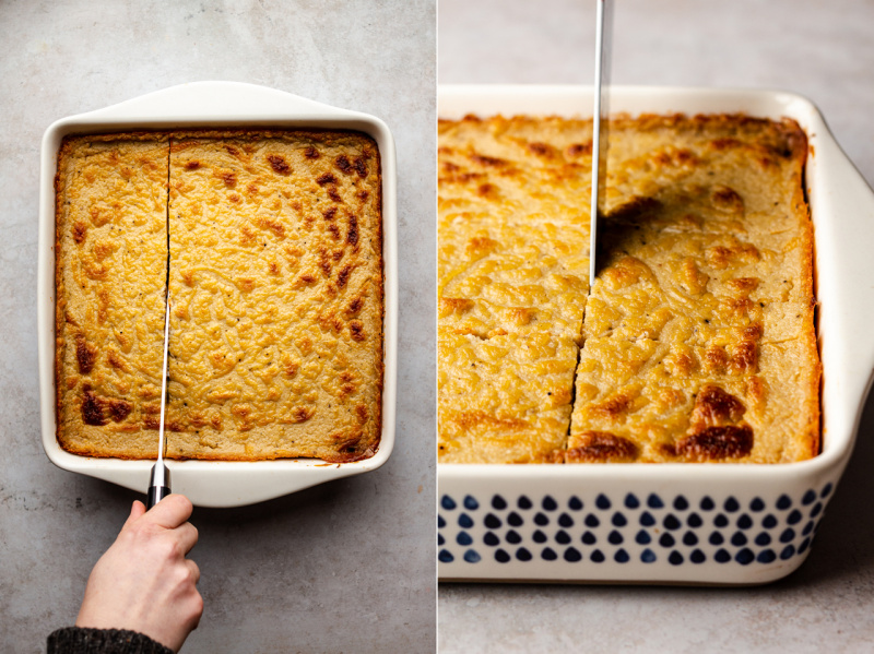 vegan pastitsio cutting