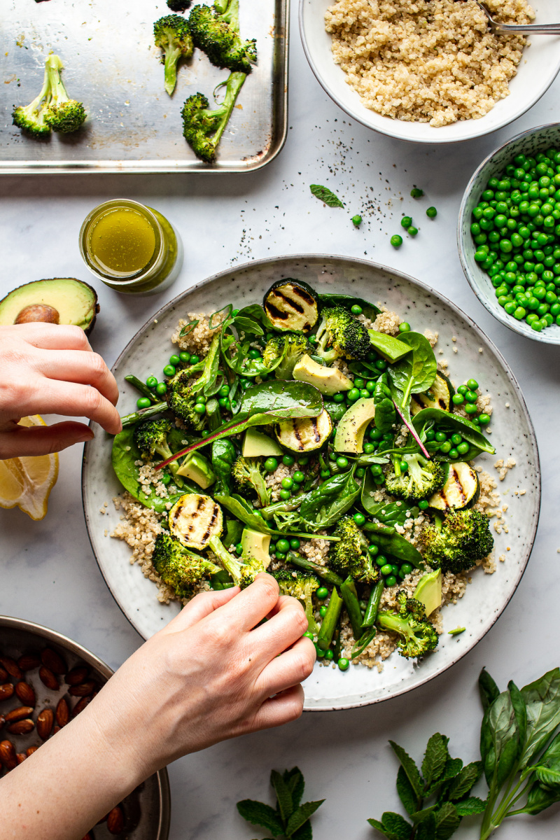 green vegan salad making