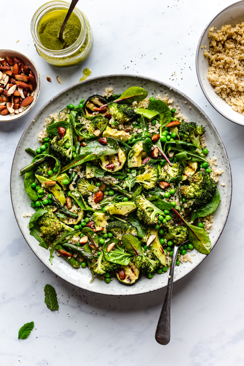 green vegan salad plated