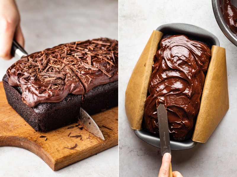 vegan beetroot chocolate cake icing cutting
