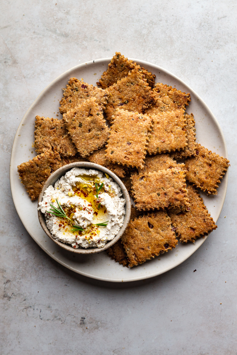 vegan spelt crackers plate