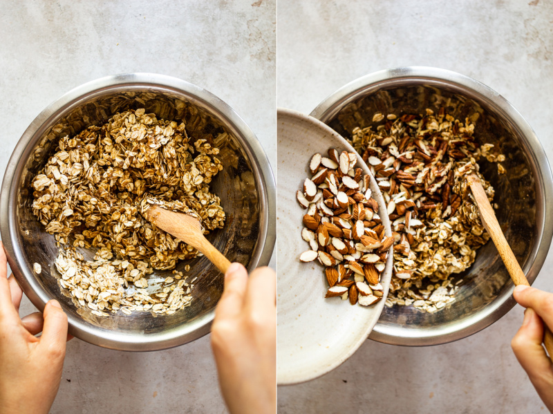 healthy granola mixing