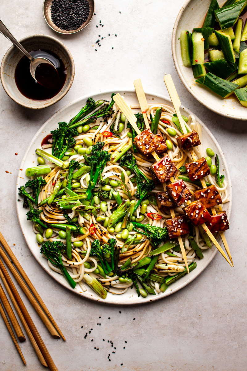 teriyaki tofu noodle salad plate