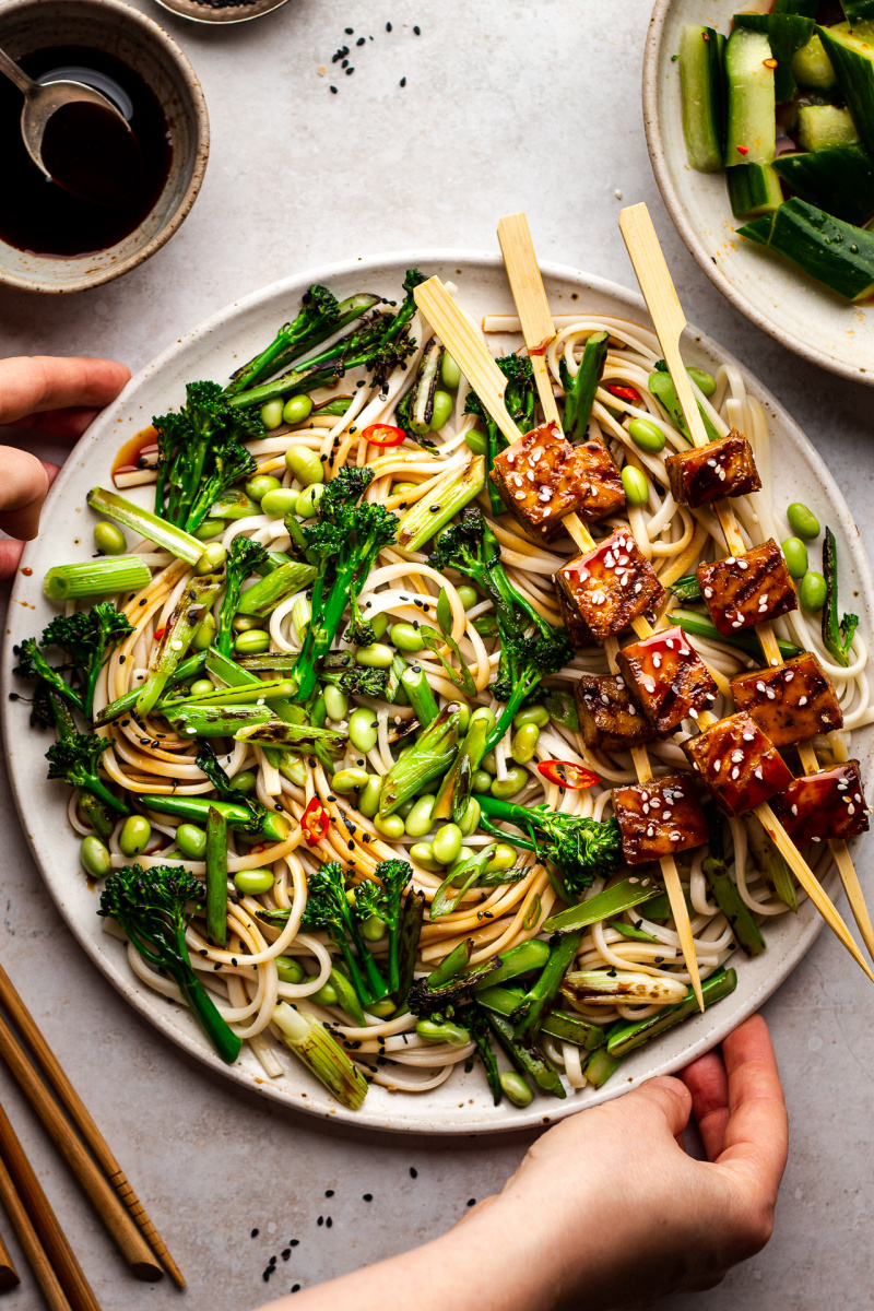 teriyaki tofu noodle salad serving