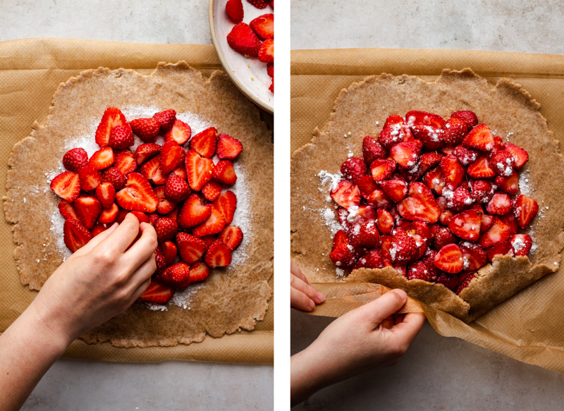 vegan strawberry galette assembly