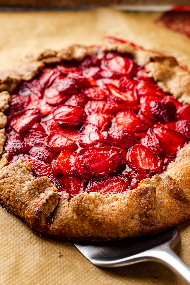 vegan strawberry galette backlit