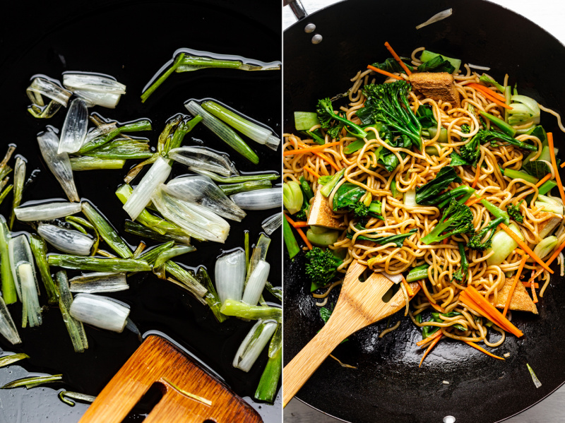 quick vegan spring onion noodles wok