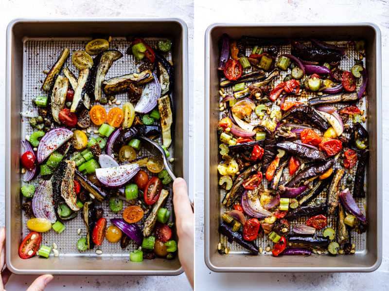 roasted aubergine salad before after