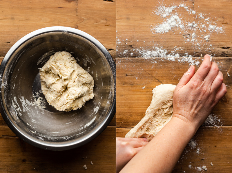 vegan pretzel burger buns kneading dough