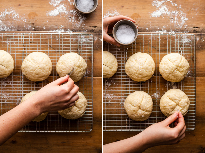 vegan pretzel burger buns scoring