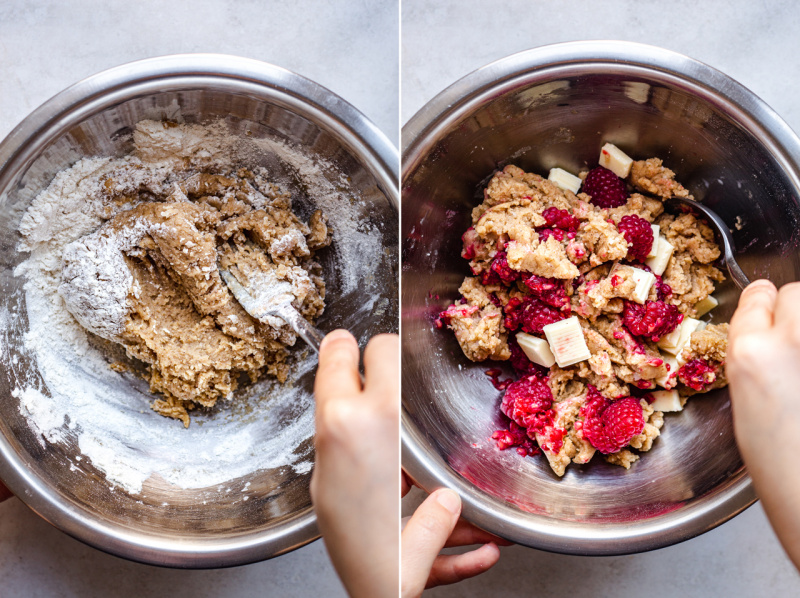 vegan white chocolate raspberry cookies process3