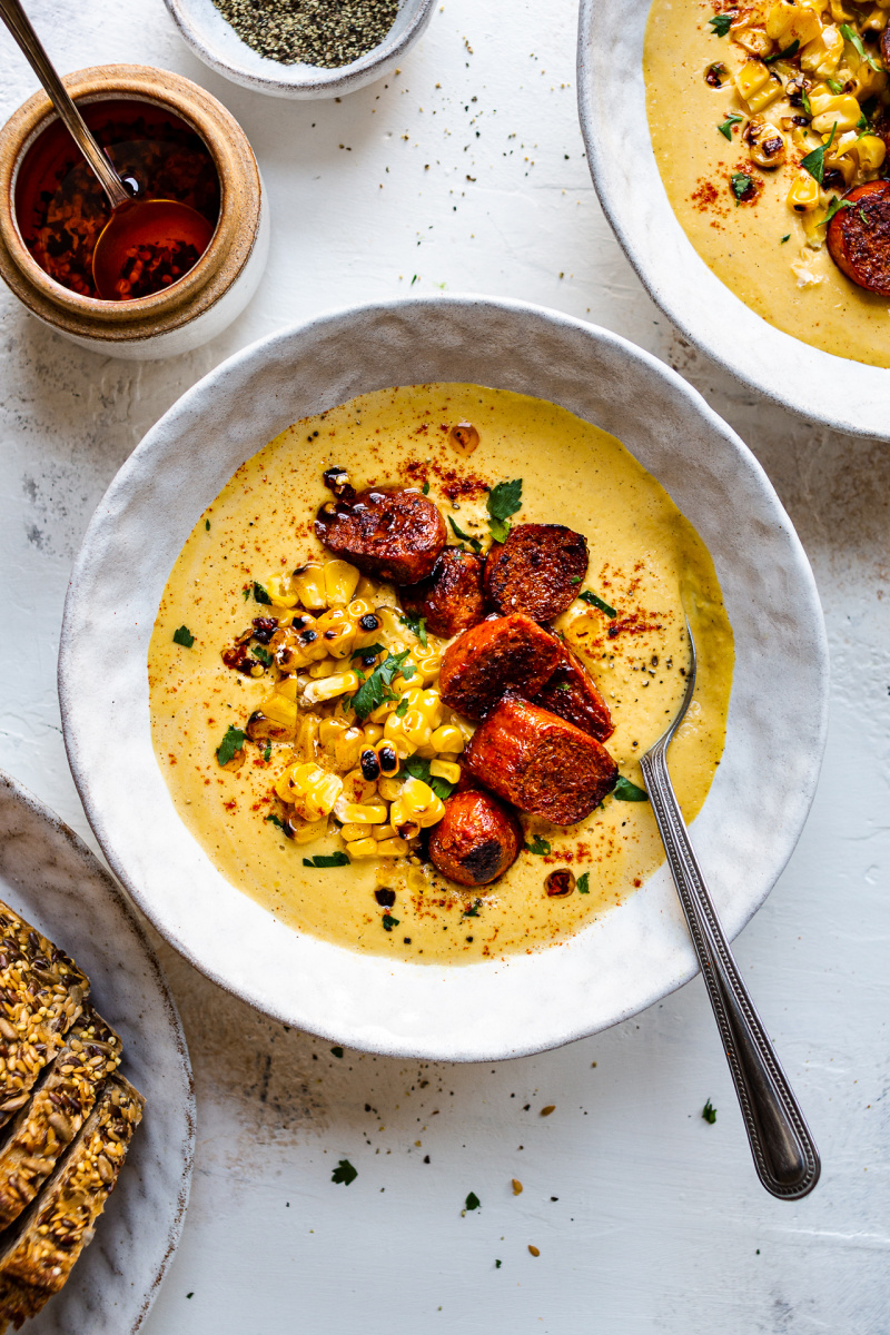 vegan corn chowder chorizo lunch