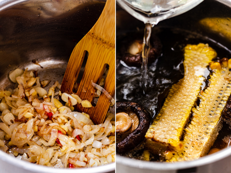 vegan ramen charred corn making