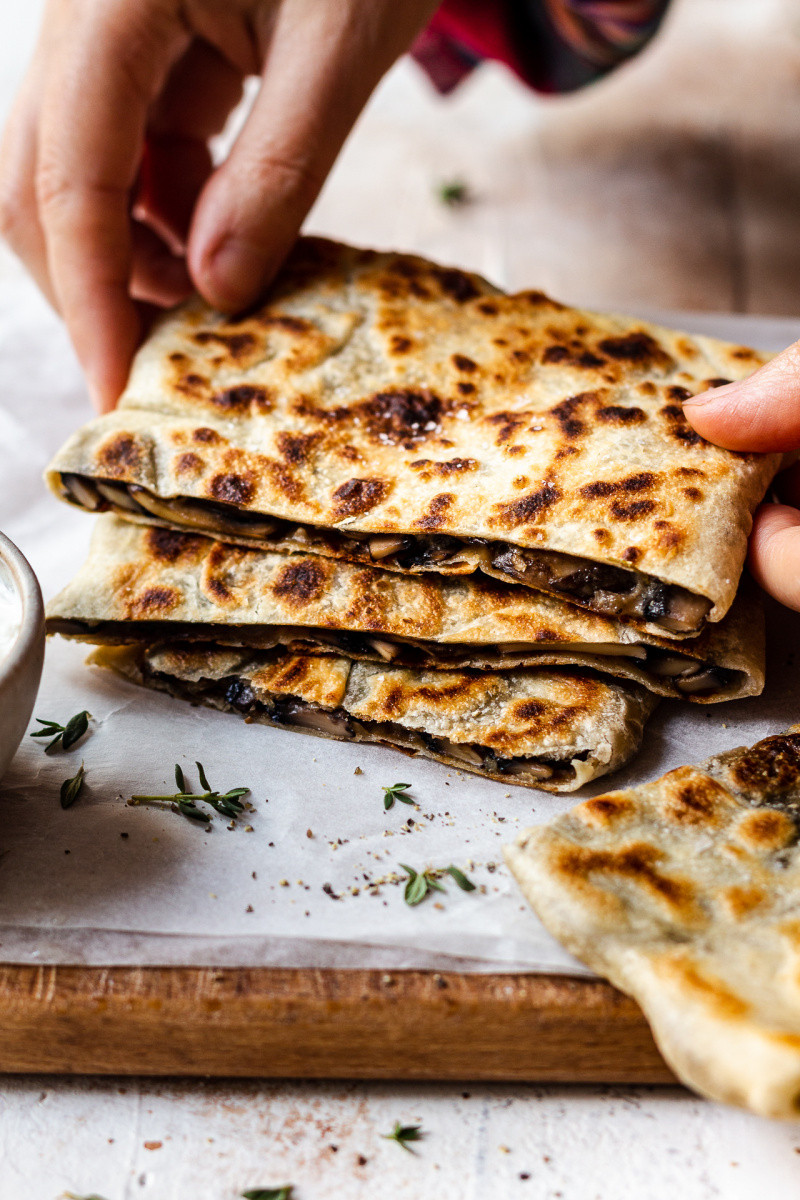 vegan gozleme cheesy mushrooms