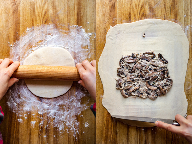 vegan gozleme mushrooms making