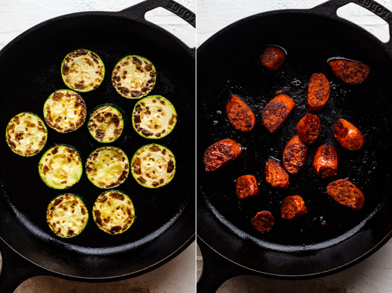 cannellini beans zucchini chorizo pan frying