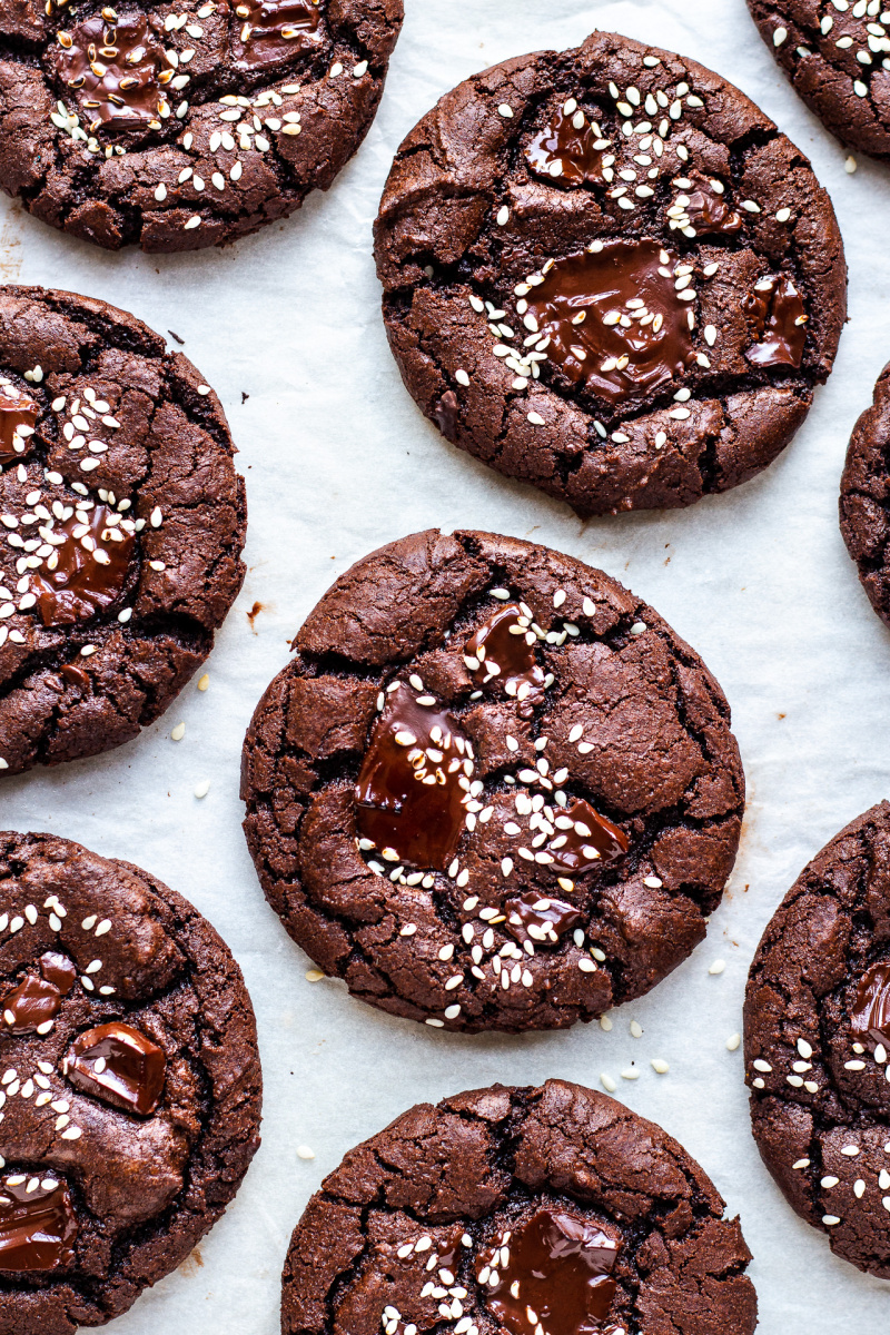 vegan chocolate cookies tahini tray