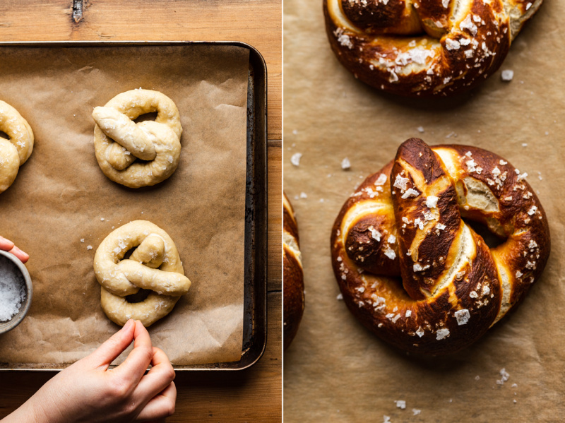 vegan pretzels before after baking