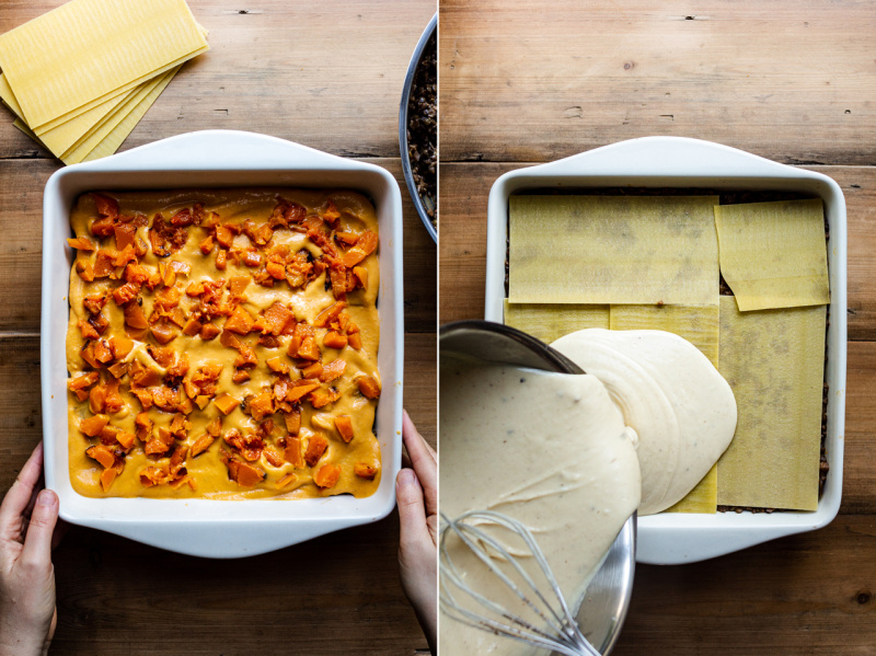 vegan lasagna pumpkin mushroom bechamel