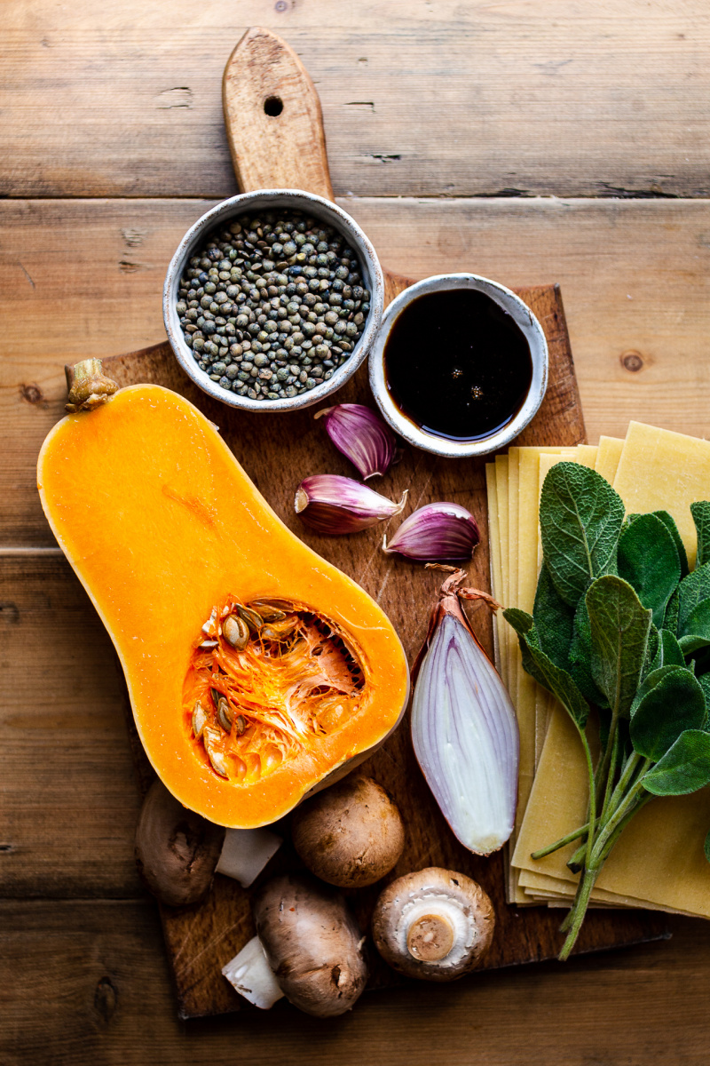 vegan lasagna pumpkin mushroom ingredients