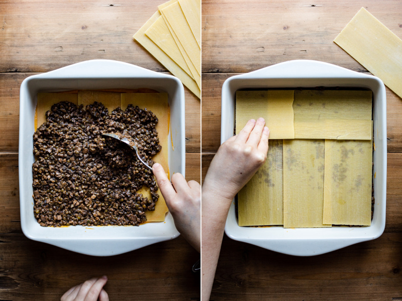 vegan lasagna pumpkin mushroom layering