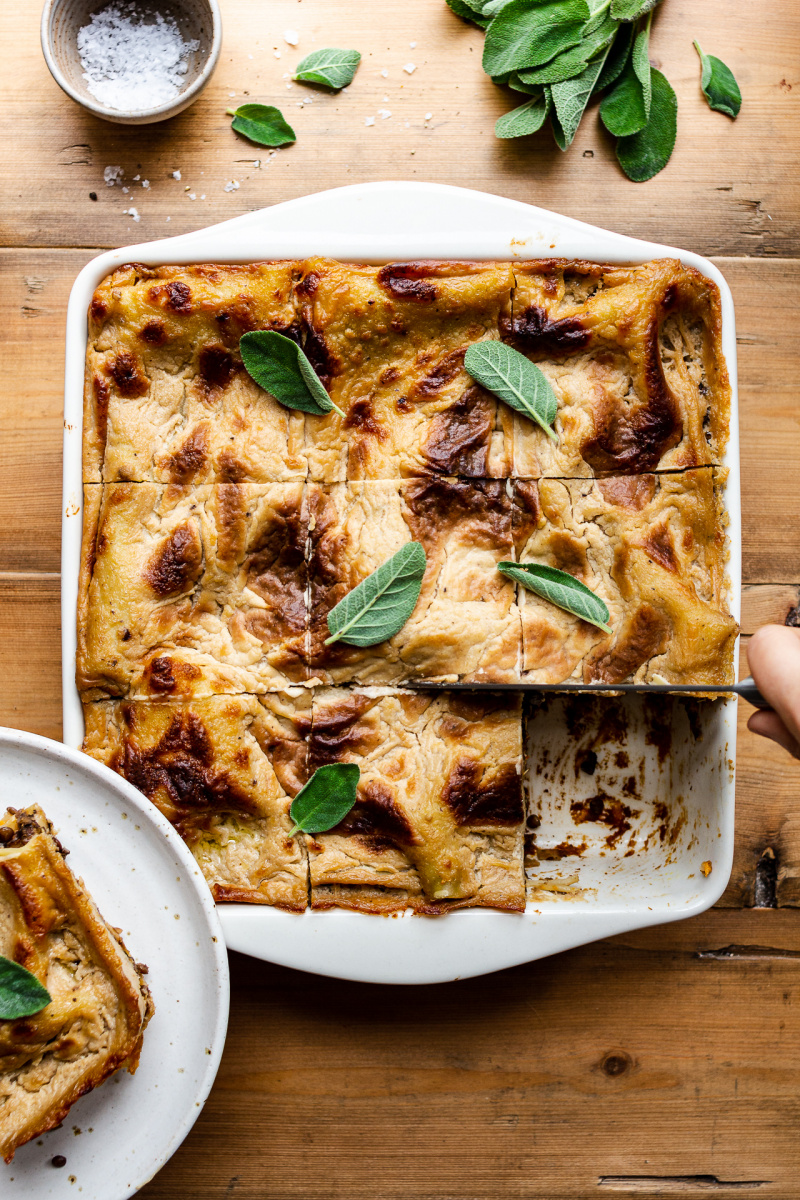 vegan pumpkin lasagna portioning