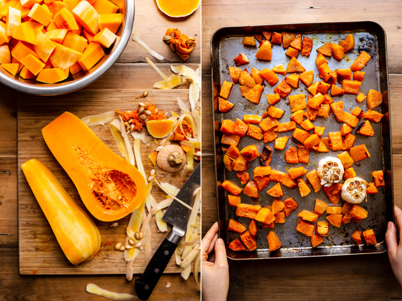 vegan lasagna pumpkin mushroom prep