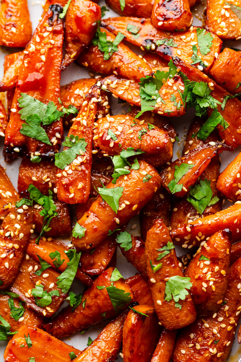 gochujang carrots glazed close up