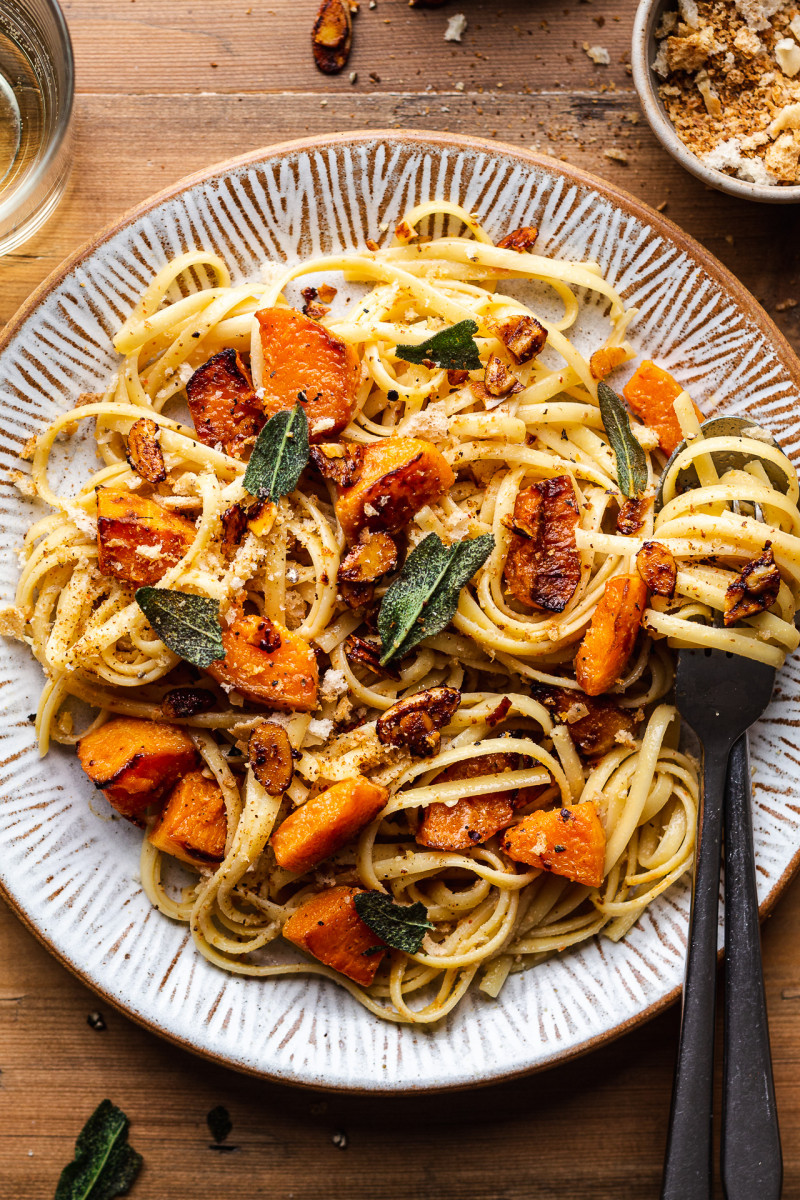 miso pumpkin pasta close up