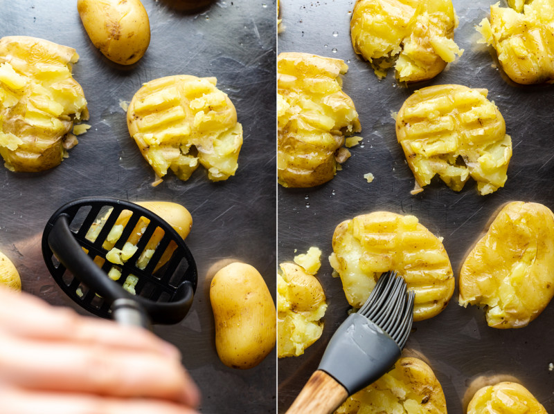 smashed potatoes sage pesto smashing