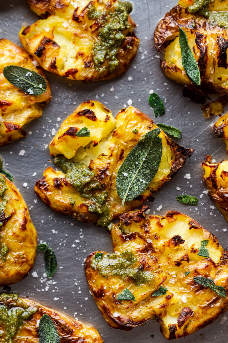 smashed potatoes sage pesto tray macro