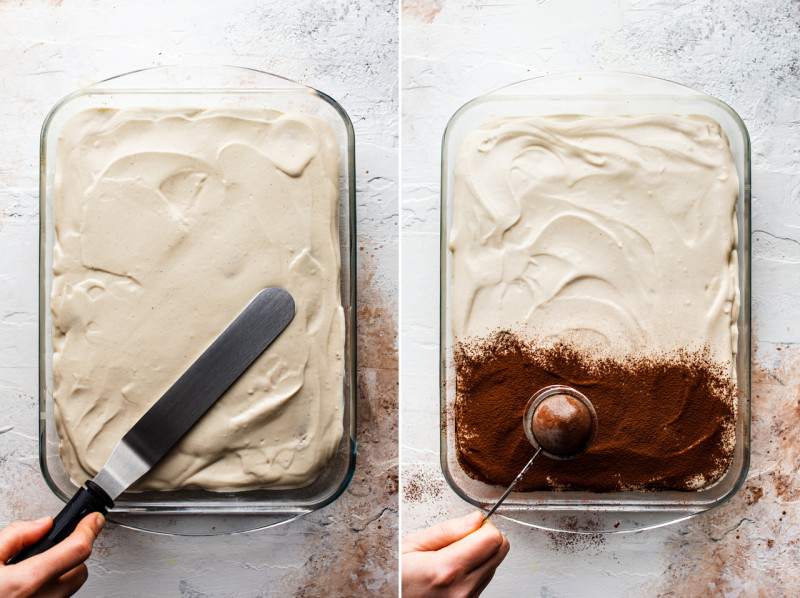 vegan tiramisu assembling